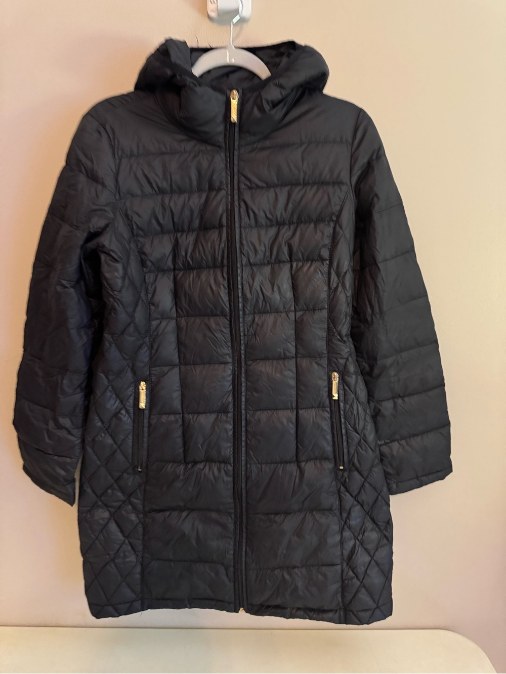 Michael Kors Women’s S Black Packable Down Puffer Coat Hooded Long Jacket MK
